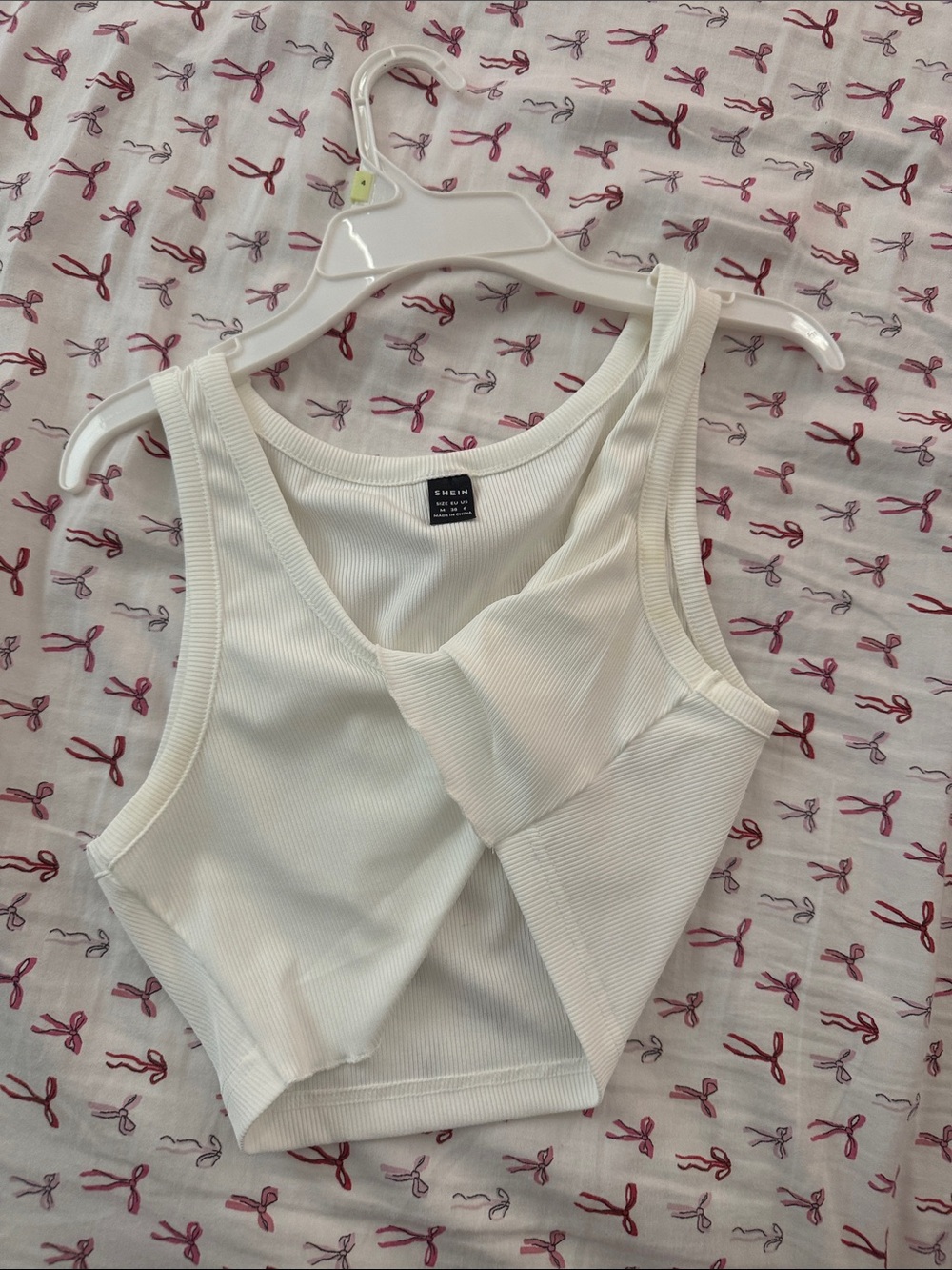 SHEIN Cream Ribbed Twist-Front Crop Tank